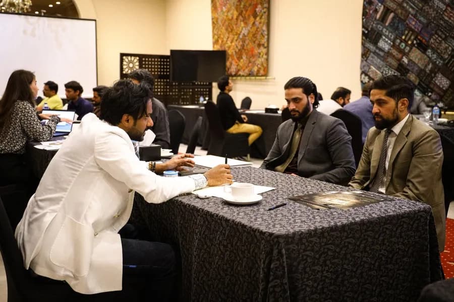 Investor and business meetings at a corporate event
